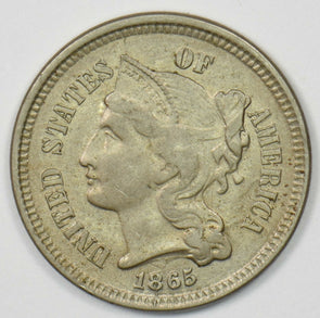 1865 Three Cents 3c Nickel XF-AU+ U0376