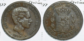 Spain 1877 -H AH 1335 10 Centimos 299085 combine shipping