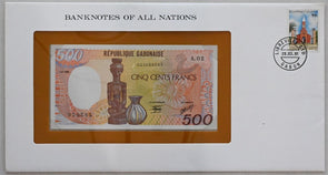 Gabon 1991 500 Francs (1985) Bank of all nations. 90 Francs stamp canc. RC0588 c