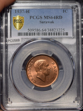 Sarawak 1937 Cent PCGS MS64RD rare in red PC0569 combine shipping