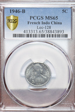 French Indo China 1946 B 5 Cents PCGS MS65 Lec-128 PC0884* combine shipping<br/>