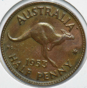 Australia 1953 1/2 Penny Kangaroo animal Elizabeth II 902206 combine shipping