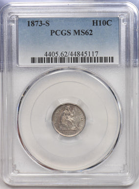 1873--S Seated Liberty Half Dime 90% silver PCGS MS62 PC1499