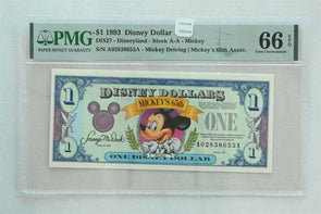 Disney Dollar 1993 Dollar PMG Gem UNC 66EPQ DIS27. Mickey. Mickey driving Micke