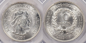 Uruguay 1961 10 Pesos PCGS MS 64 Revolution Sesquicentennial PI0132 combine ship