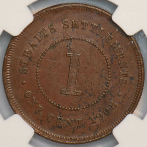 Straits Settlements 1908 Cent NGC UNC NG0977 combine shipping