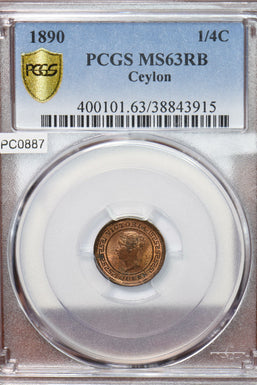 Ceylon 1890 1/4 Cent PCGS MS63RB PC0887 combine shipping