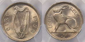 Ireland 1968 3 Pence Hare animal PCGS MS 65 PI0109 combine shipping