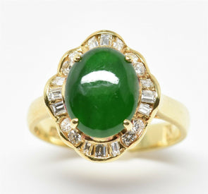 18K Gold Jade Diamond Ring 4.12g RG0202