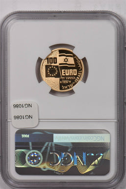 Israel 1997 100 Euro gold NGC Proof 70 Ultra Cameo 0.1oz gold. Yitzhak rabin. Me