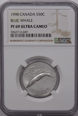 Canada 1998 50 Cents Silver NGC Proof 69 Ultra Cameo Blue Whale NG1617 combine s