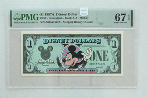 Disney Dollar 1987 A Dollar PMG Superb Gem UNC 67EPQ DIS2. Mickey. Sleeping Beau