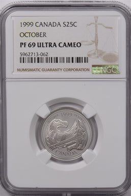 Canada 1999 25 Cents Silver NGC Proof 69 Ultra Cameo October NG1615 combine ship