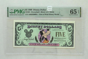 Disney Dollar 1999 $5 PMG Gem UNC 65EPQ DIS60. Goofy. View of Walt Disney Worl