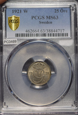 Sweden 1921 25 Ore PCGS MS63 PC0469 combine shipping