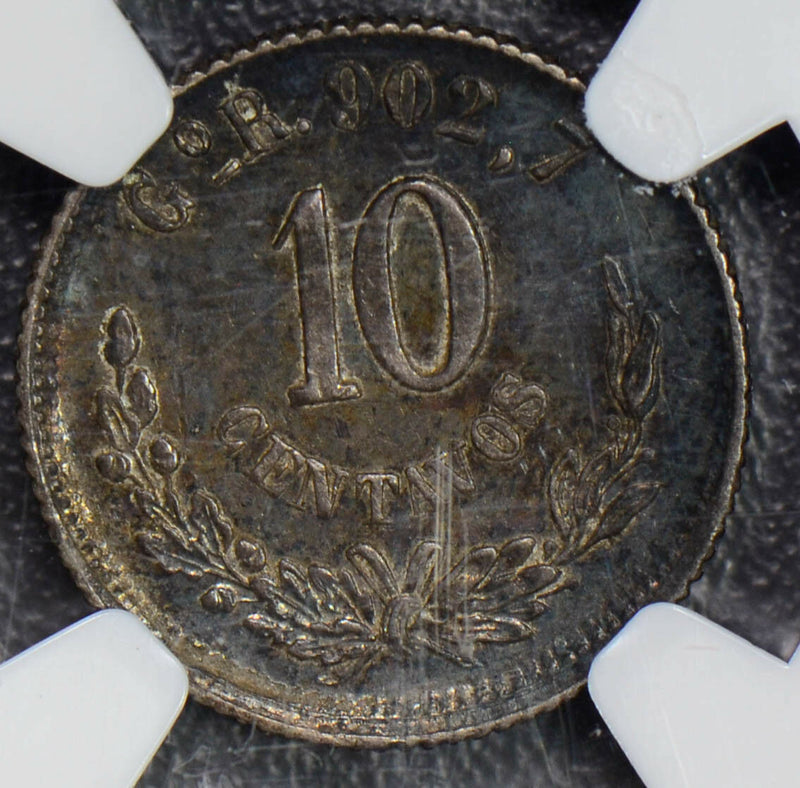 Mexico 1893 GO R 10 Centavos silver eagle animal NGC MS62 rare mint mark NG0332