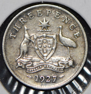 Australia 1927 3 Pence Kangaroo animal Emu  191501 combine shipping