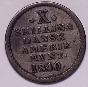 D0030 Danish West Indies 1840  10 Skilling  combine shipping