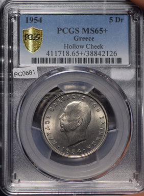 Greece 1954 5 Drachmai PCGS MS65+ Hollow Cheek PC0681 combine shipping