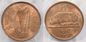 Ireland 1939 1/2 Penny Sow with piglets animal PCGS MS 65 RED Rare in Red PC1244