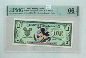 Disney Dollar 1999 Dollar PMG Gem UNC 66EPQ DIS59. Mickey. Sleeping Beauty's Ca