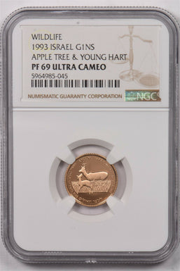 Israel 1993 New Sheqel gold Young hart animal NGC Proof 69 Ultra Cameo 0.1oz gol