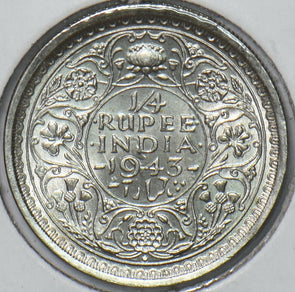 British India 1943 B 1/4 Rupee BU 194569 combine shipping