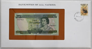 Solomon Islands 30655 2 Dollars Bank of all nations. 25 Cents stamp cancelled RC
