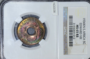 East Africa  1936 5 Cents NGC MS65RB Gorgeous Toning  NG0038 combine shipping