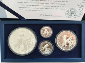 Australia 1997 Proof Kookaburra set Kilo,10oz,2oz, 1oz silver in original mint b