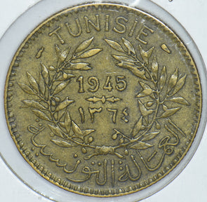 Tunisia 1945 AH 1364 2 Francs Emu 191425 combine shipping