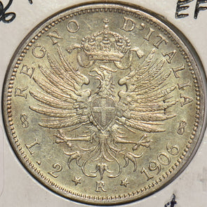 Italy 1906 2 Lire EF+, Scarce Eagle I0537 combine shipping