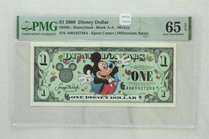 Disney Dollar 2000 Dollar PMG Gem UNC 65EPQ DIS65. Mickey. Epcot Center Milleni