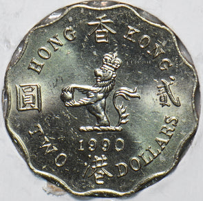 Hong Kong 1990 2 Dollars Lion animal 192945 combine shipping