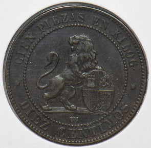 Spain 1870 10 Centimos Lion animal 193656 combine shipping