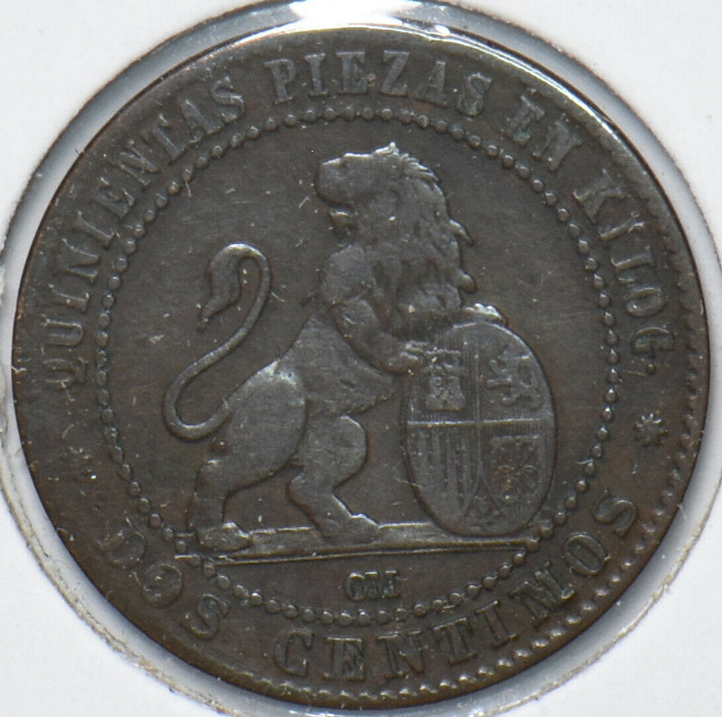 Spain 1870 2 Centimos Lion animal 902696 combine shipping