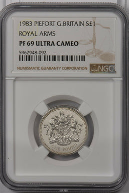 Great Britain 1983 Pound silver NGC Proof 69UC Piefort Royal Arms NG1470 combine