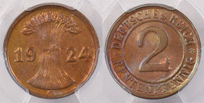 Germany 1924 G 2 Rentenpfennig PCGS MS 64 RED BROWN Weimar Republic, J-307 PI019