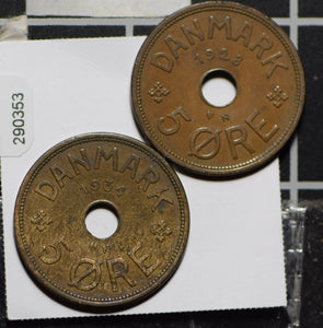Denmark 1934/1928 5 Ore  290353 combine shipping
