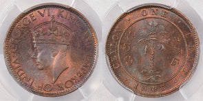 Ceylon 1943 Cent PCGS MS 65 RED BROWN finest known Only 3 Graded By PCGS in MS-6