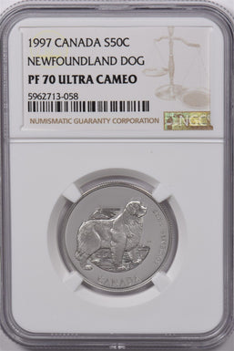 Canada 1997 50 Cents Silver NGC Proof 70 Ultra Cameo Perfect 70 Newfoundland Dog