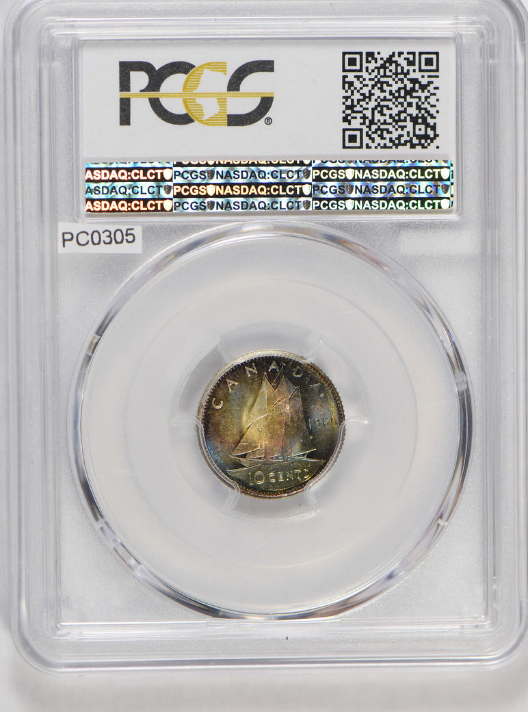 Canada 1965 10 Cents silver PCGS MS66 stunning blue golden toning PC0305 combine