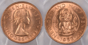 New Zealand 1953 1/2 Penny PCGS MS 65 RED PI0151 combine shipping