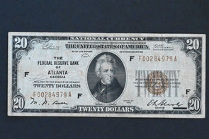US 1929 $20 F-VF National Currency Atlanta-F FRN 1802-2 RN0090 combine shipping