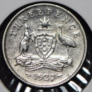 Australia 1927 3 Pence Kangaroo animal Emu  191500 combine shipping