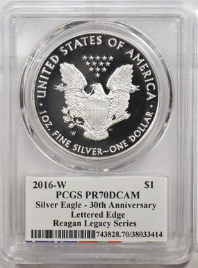 2016w Silver Eagle 30th Anniversary Letted Edge Reagan PCGS PROOF 70DCAM PC1531
