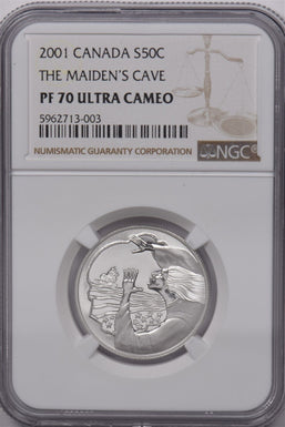 Canada 2001 50 Cents Silver NGC Proof 70 Ultra Cameo The Maiden's Cave Perfect 7
