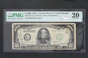 US 1934 A $1000 PMG Very Fine 20 Federal Reserve Notes Chicago Fr#2212-G Julian