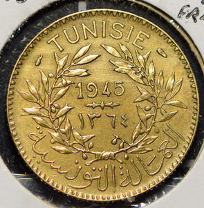 Tunisia 1945 AH 1364 2 Francs  191325 combine shipping
