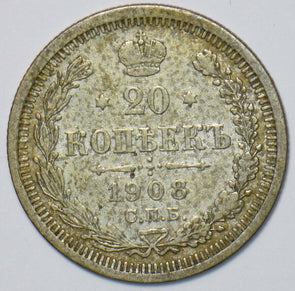 Russia Empire 1908 20 Kopeks Eagle animal 194055 combine shipping